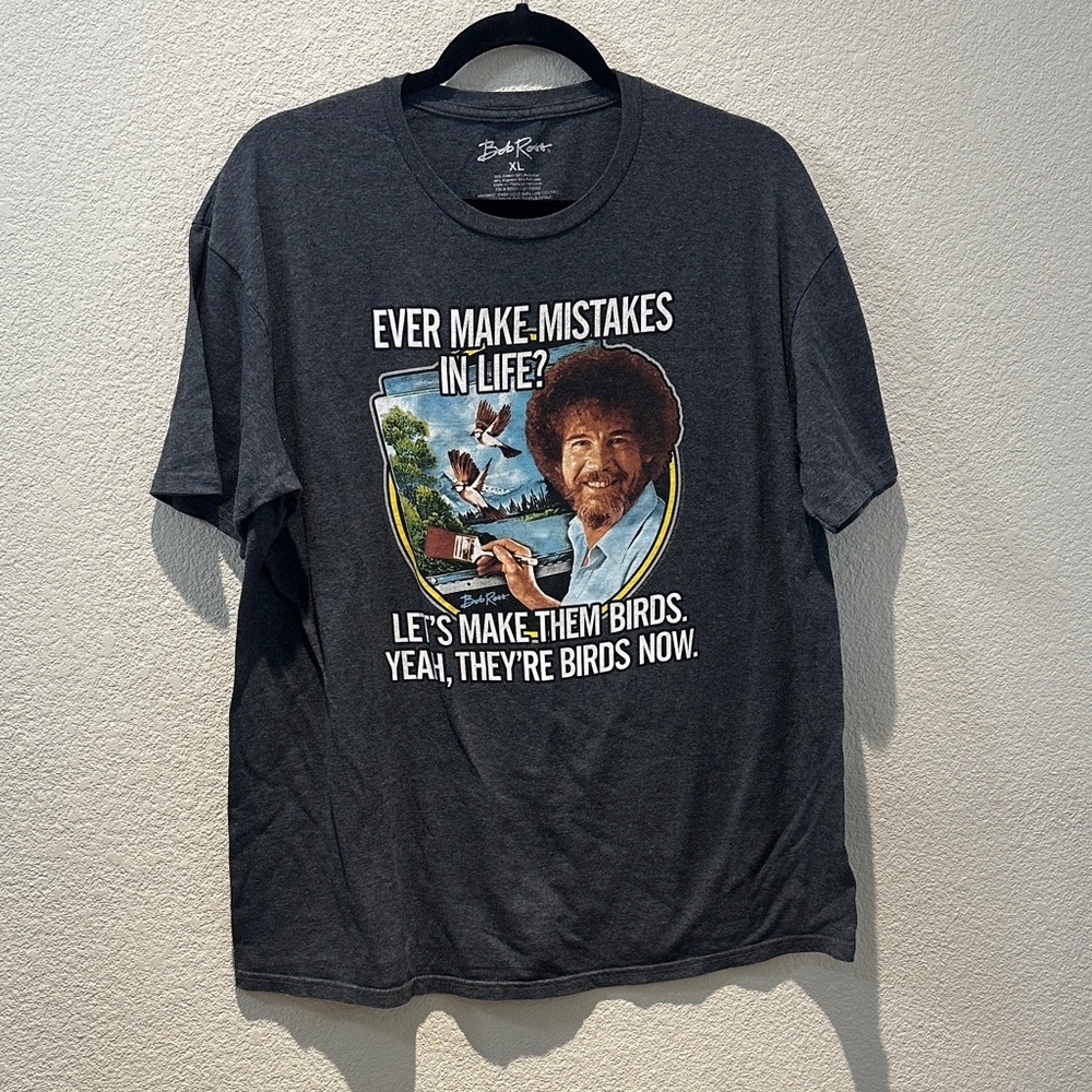 Bob Ross Charcoal Graphic Tee with Colorful Bob Ross Print Size XL